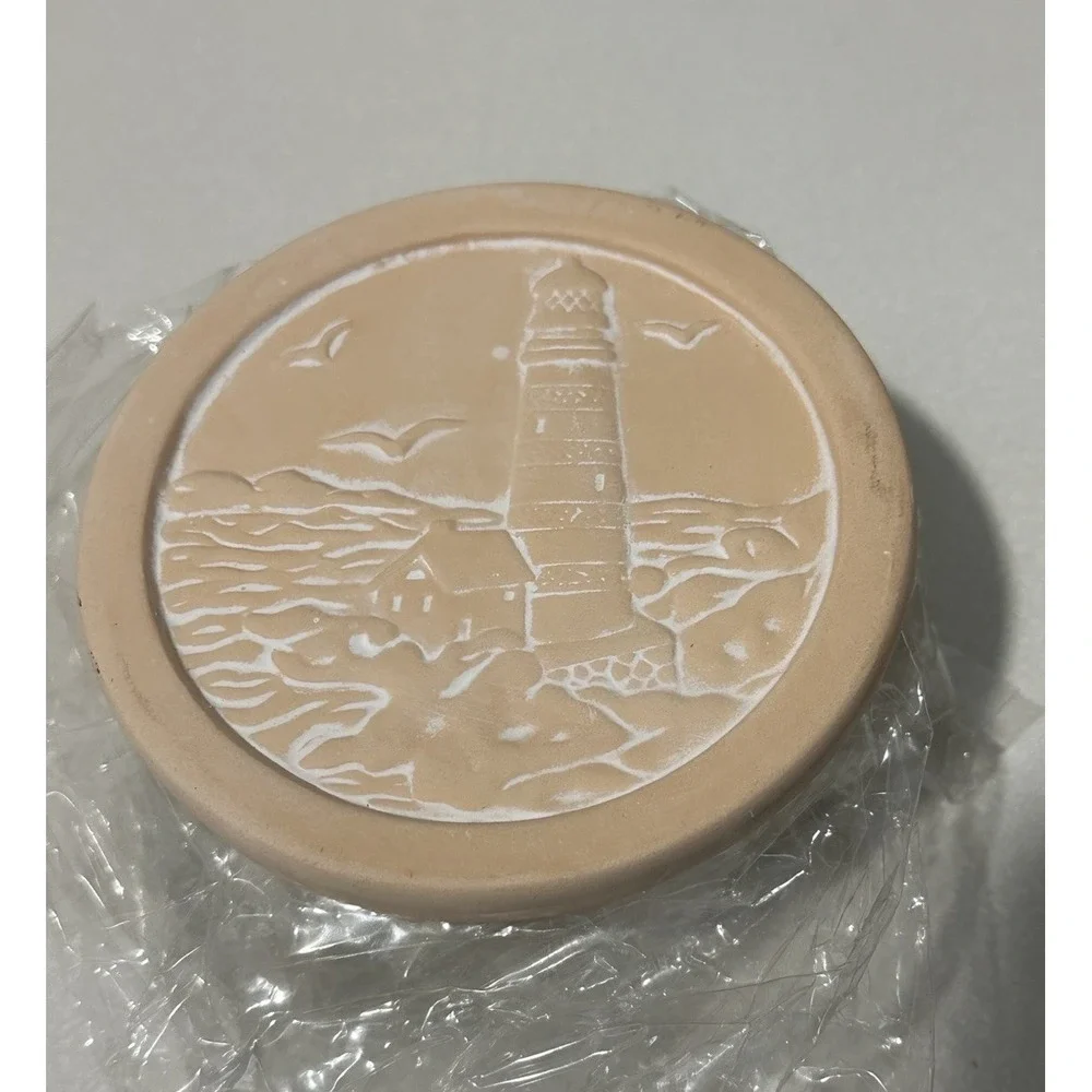 Terra Cotta‎ Coasters Felt Bottom Set Of 4 Lighthouse New In Box Beach Cottage